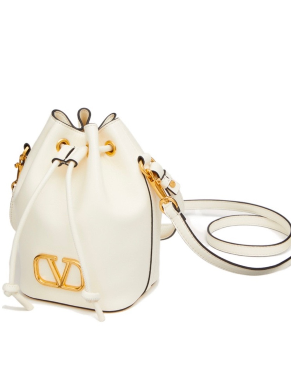 NWT & BOX Valentino Garavani Cream Leather VLogo Mini Drawstring Bag